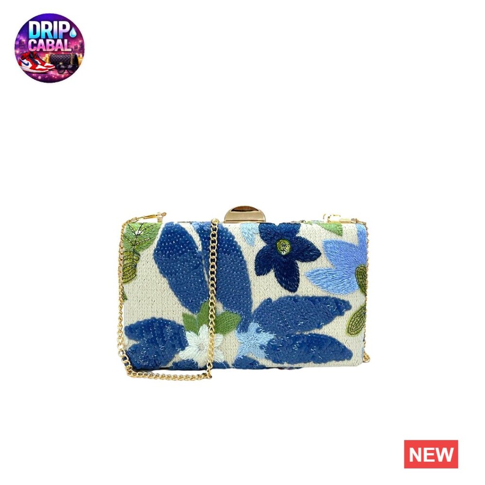 Floral Embroidery Sequin Clutch Purse Elegant Evening Bag Crossbody Handbag